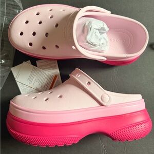 CROCS Platform classic stacked Clog Mule in Light Pink and Hot Pink